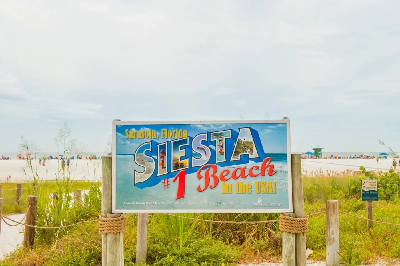 Siesta Key beach access sign on the barrier island